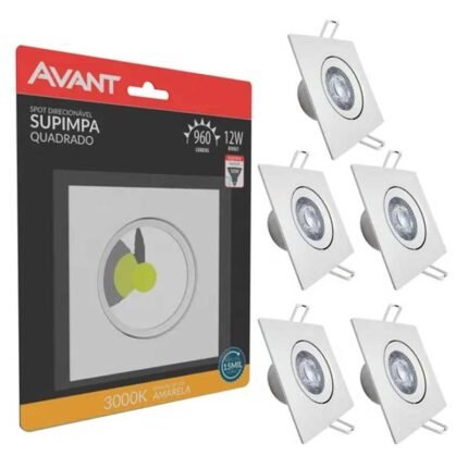 Kit 6 Spot Led Cob Embutir Quadrado 12W Supimpa Avant 3000k