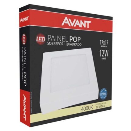 Plafon Led Quadrado Sobrepor 17X17 Painel 12W 4000k Avant