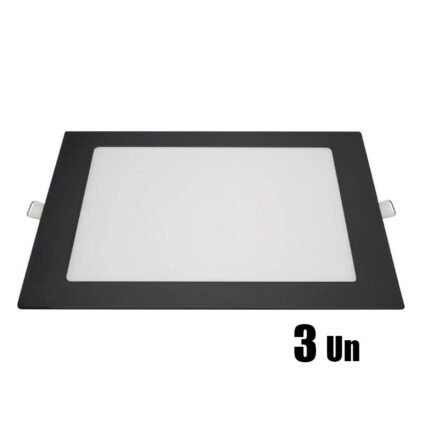 Kit 3 Plafon Painel Led Emb Quadrado Preto 6500k 22x22 18w