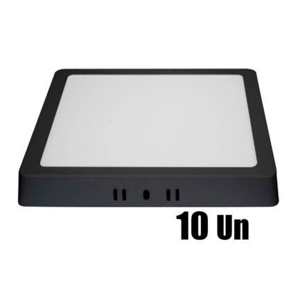 Kit 10 Plafon Painel Led Sobrepor Qua Preto 18w 22x22 6500k
