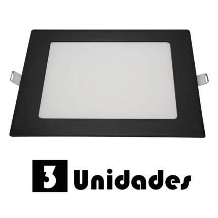 Kit 3 Plafon Led Embutir Qua Preto Branco Quente 12w 17x17