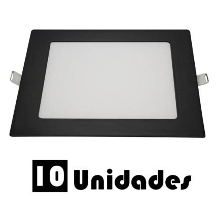 Kit 10 Plafon Led Embutir Qua Preto Branco Quente 12w 17x17