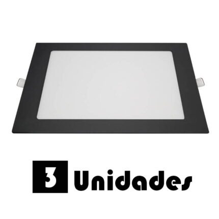 Kit 3 Plafon Led Embutir Qua Preto Branco Quente 18w 22x22