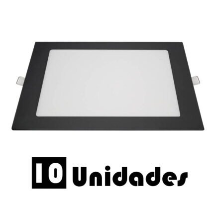 Kit 10 Plafon Led Embutir Qua Preto Branco Quente 18w 22x22