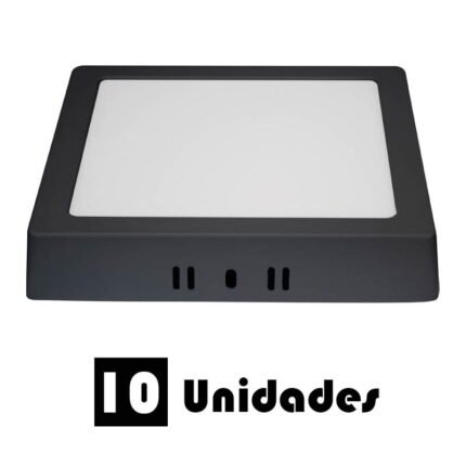 Kit 10 Plafon Led Sobrepor Qua Preto Branco Quente 12w 17x17