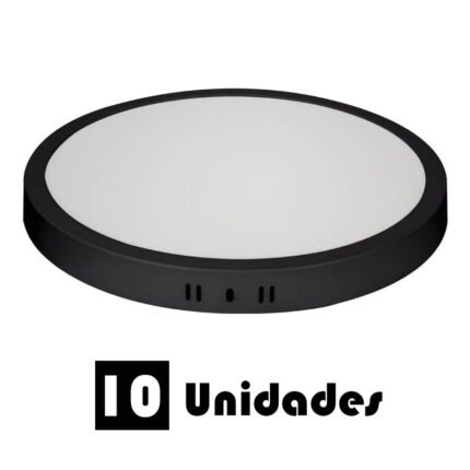 Kit 10 Plafon Led Sob Redondo Preto Branco Quente 24w 30x30