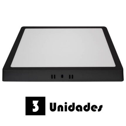 Kit 3 Plafon Led Sobrepor Qua Preto Branco Quente 24w 30x30