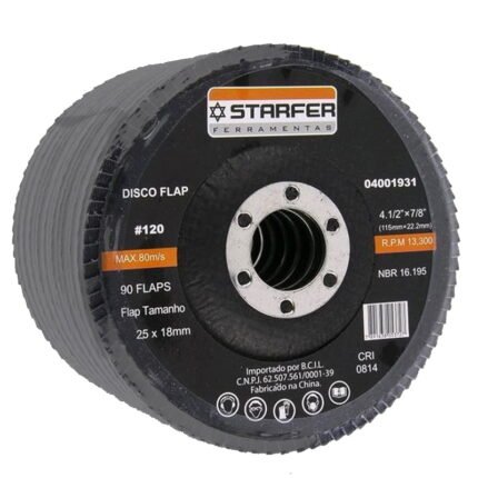 Kit 10 Disco De Lixadeira Flap 4.1/2"x7/8" Grão 120 Starfer