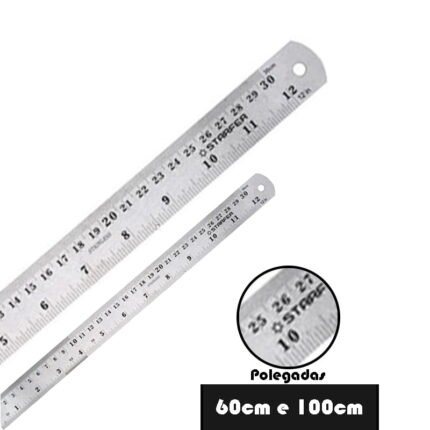 Kit 2 Réguas Inox 1M e 60cm Polegadas Profissional Starfer