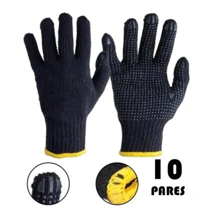 10 Pares de Luva de Malha Pigmentada Algodão Preta Tricotada