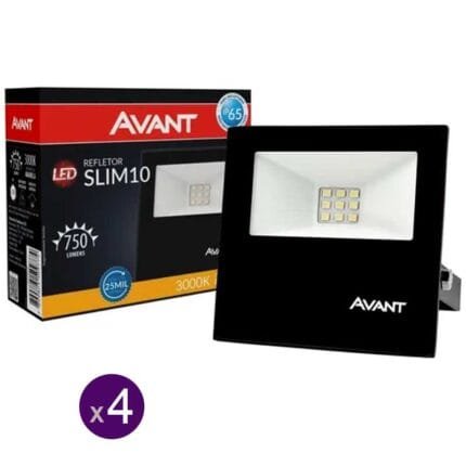 Kit 4 Refletor Led 10w Luz Amarela A Prova D'água Avant