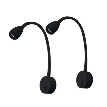 Kit 2 Arandela Flexível Led 3w Preta Cabeceira Cama Leitura