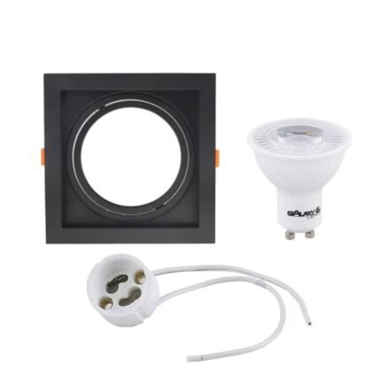 Spot Recuado Embutir Quadrado Flea Preto c/Lâmpada Led Mr16