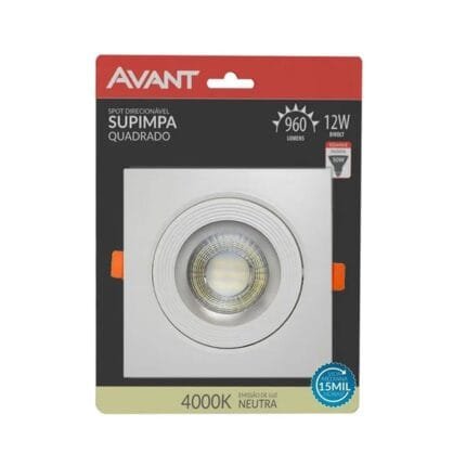 Kit 5 Spot Led Cob Embutir Quadrado 12W Supimpa Avant 4000k