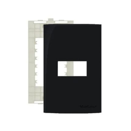 Placa 4x2 1 Postos Horizontal Sleek Com Suporte Ebony Preto