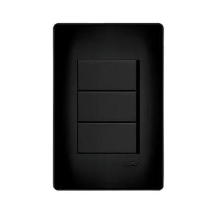 Conjunto Interruptor Triplo Simples 4x2 Tomada Preto Fosco