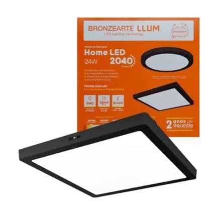 Kit 5 Plafon Painel Sobrepor 30x30 Quadrado Preto 24w 6500k