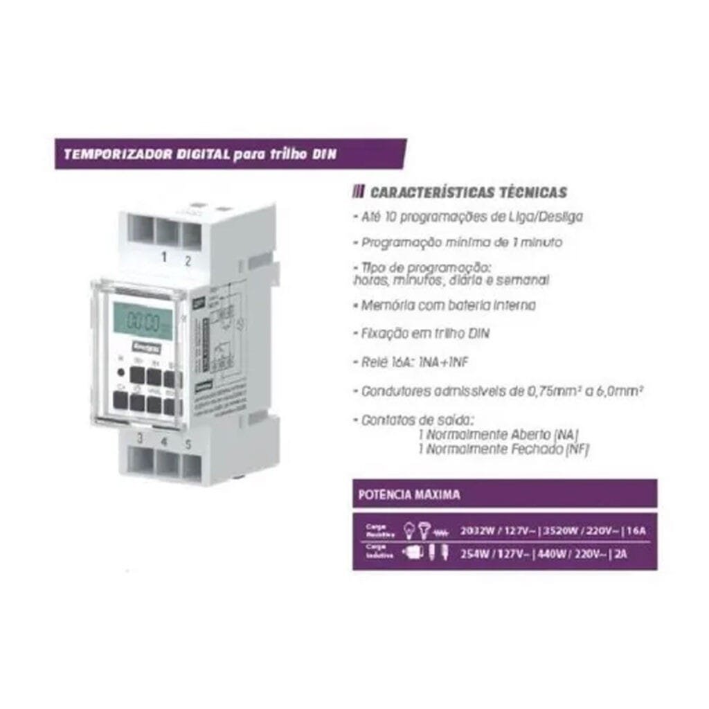 Temporizador Digital Para Trilho Din 127v Timer Enerbras » danielEletro.com