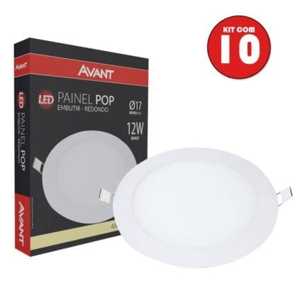 Kit 10 Plafon Redondo 12w Embutir Led 4000k Bivolt Avant